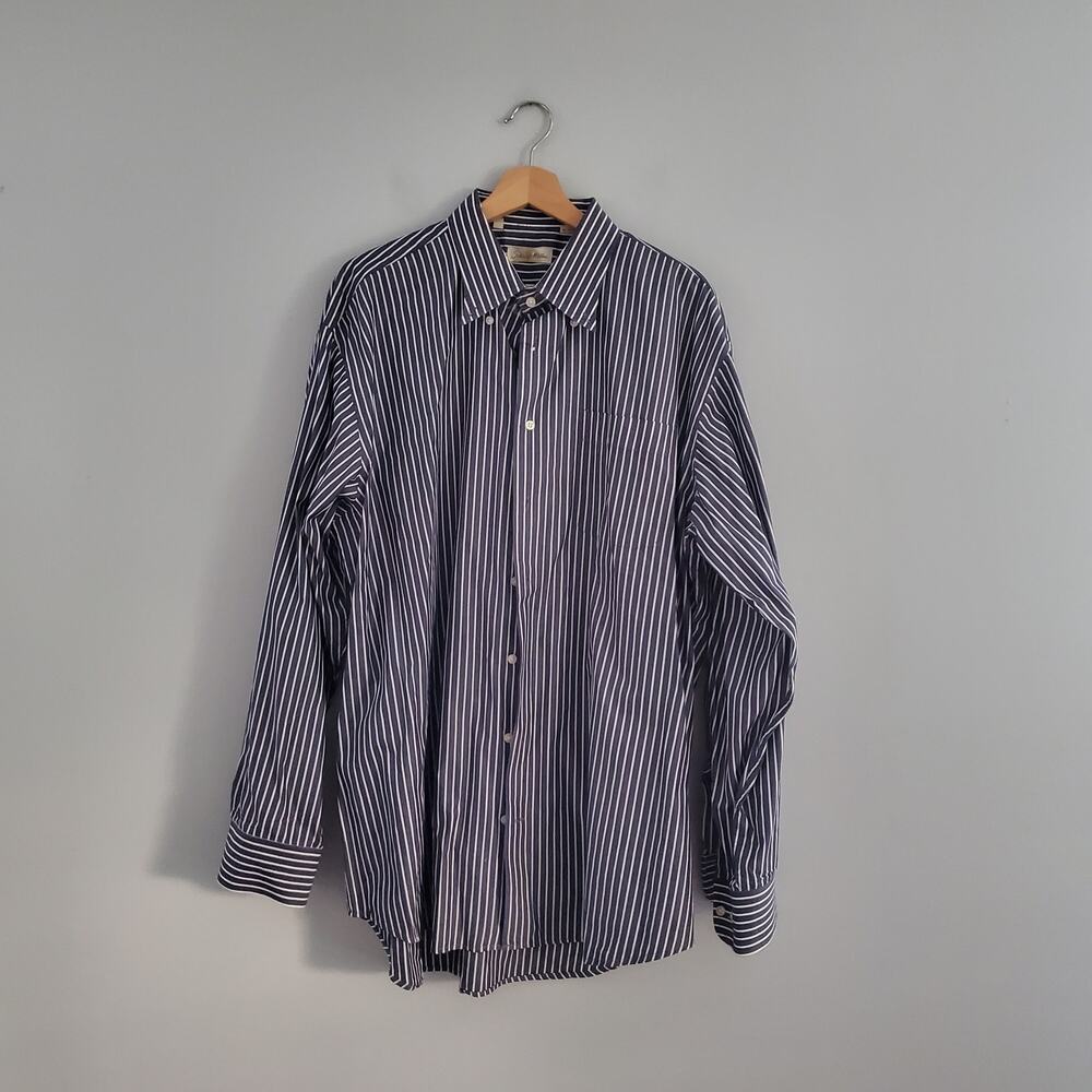Peter Millar Men's Striped Button-Down Shirt Blue White Size XL